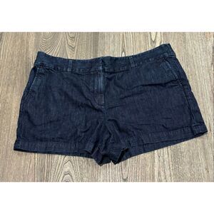 LOFT Outlet Womens 4" Shorts Mid Rise Flat Front Denim Dark Wash Blue Size 16